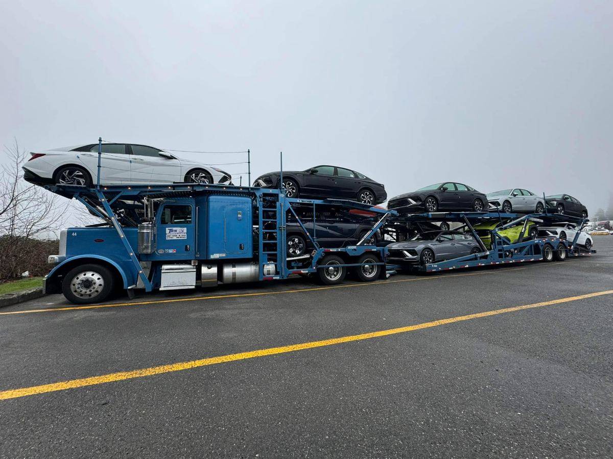 TES Transportation car hauler loaded with new sedans